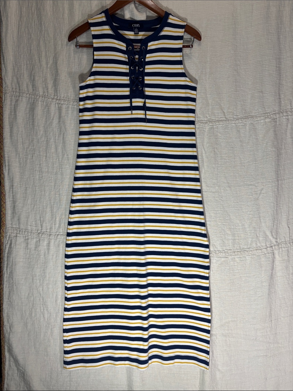 Chaps Nautical Striped Lace-Up Maxi Dress Medium EUC